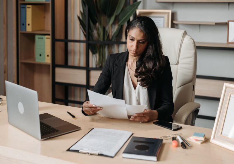 woman working at the desk in office